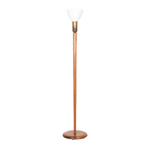 Conical Base MCM Wood Floor Lamp w. Milk Glass Shade