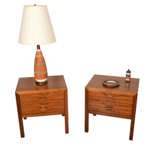 Sunshine in a Pair — Danish Walnut Nightstands | End Tables w. Finished Backsides