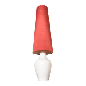 Whimsical MCM White Table | Floor Lamp w. Extra-Tall Conical Shade in Red