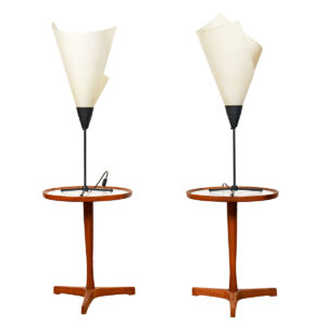 Pair, Conical Paper Lamps with Wrought Iron Base