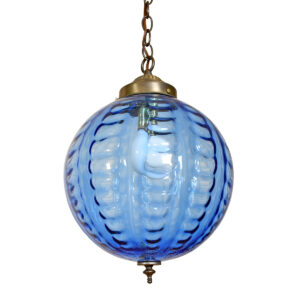 MCM Boho Chic Blue Glass Ball Hanging Pendant Light