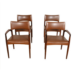 Set of 4 (2 Arm + 2 Side) Rosewood Dining Chairs in Leather