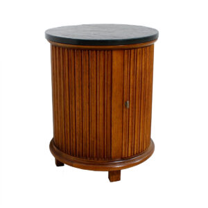 Round Walnut Drum Table w. Hidden Storage + Stone Top