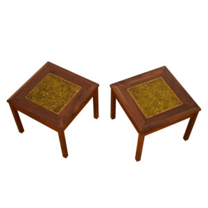 Walnut Accent Tables w/ a Cloisonné Inset, a Pair by Glenn of California
