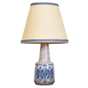 Danish Pottery Petite Table Lamp Hand Painted w. Blue Floral Motif