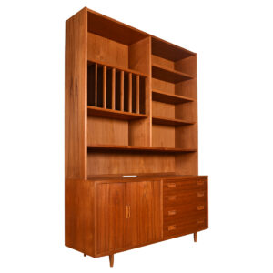 Danish Teak 2-piece Bookcase | Display Top w. Bi-Fold Door Cabinet + Drawers