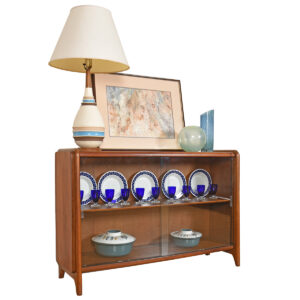 Sculptural + Compact 1950s Storage | Display | Bar Cabinet w. Adjustable Shelf