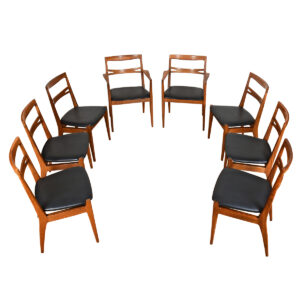 American Modernist Set of 8 (2 Arm + 6 Side) Walnut Dining Chairs by Drexel
