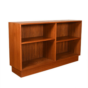Low Danish Teak Beveled-Edge 48″ Bookcase w. Adjustable Shelves