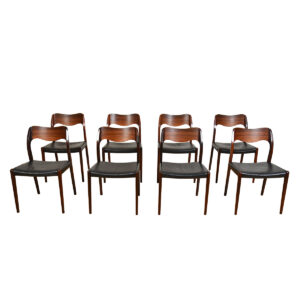 Set of 8 Ultra Luxe Niels Moller Model #71 Dining Chairs in Rosewood + Leather