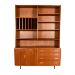 2-Piece Bi-Fold Door Danish Modern Teak Cabinet w. Bookcase | Display Top