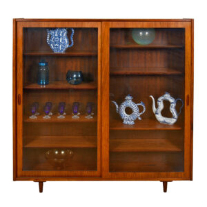 Danish Rosewood 55” Sliding Glass Door Bookcase | Display Cabinet w. Adjustable Shelves