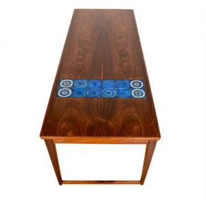 Brazilian Rosewood Danish Modern Coffee Table w. Tile Top Strip
