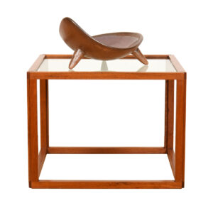 Danish Teak Frame Glass Top Accent | Side Table