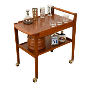 Rolling Apartment-Sized 27″ x 17″ Danish Teak Serving | Bar Cart w. Removable Tray