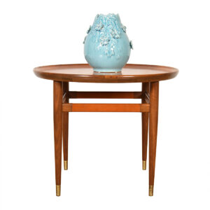Leather Top Henredon Heritage MCM Round Coffee | Accent Table