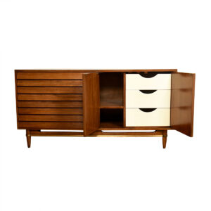 Mid Century Walnut Louvered Front Credenza | Sideboard