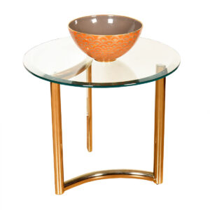 Ultra ’80s Sculptural Brass Base + 26″ Round Beveled Glass Top Accent Table