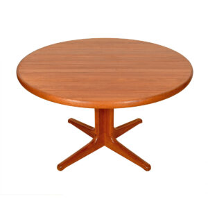 Pedestal Base Danish Teak Round to Oval Expanding Dining Table w. Two Leaves