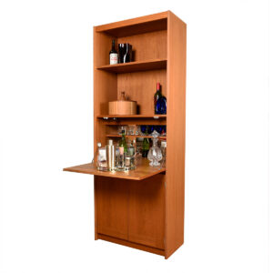 Danish Modern Teak Mirrored Bar Cabinet | Bookcase w: Closed Storage