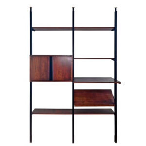 George Nelson OMNI Tension Rod Walnut Wall Unit w. Adj Shelves + Storage