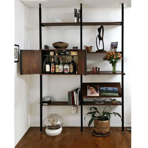 George Nelson OMNI Tension Rod Walnut Wall Unit w. Adj Shelves + Storage