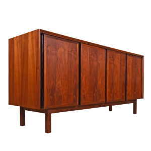 Mid-Sized American Modernist 64″ Decorator Walnut Credenza | Sideboard