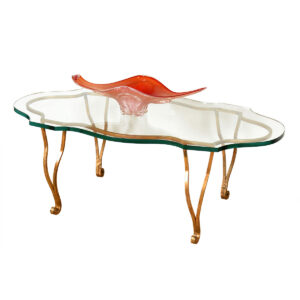Maison Ramsay Style Gilded Wrought Iron Coffee Table w. Impressive Thick Sculpted Glass Top