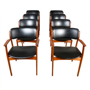 Set of 8 Danish Modern Teak Dining Arm + Side Chairs by Erik Buch