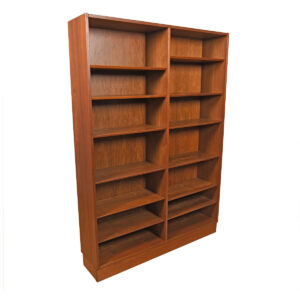 Danish Modern Teak Adjustable Shelf Double Bookcase