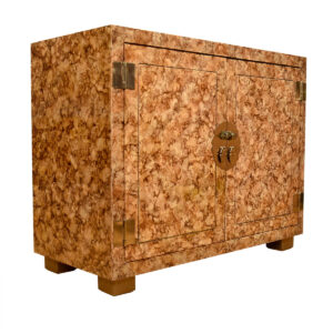 Henredon Lacquered Tortoise Shell Patinated 2-Door Storage | Bar Cabinet