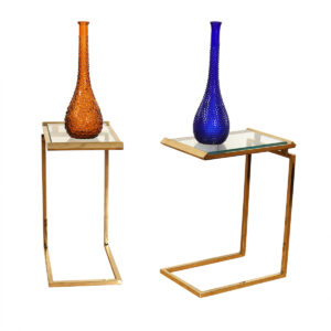 Skinny Pair of Modernist Brass + Glass End Tables