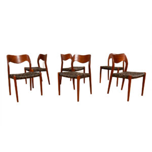 Model 71 Set of 6 Danish Teak Niels Moller Dining Chairs w. Upholstered Seats
