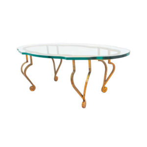 Maison Ramsay Style Gilded Wrought Iron Coffee Table w. Impressive Thick Sculpted Glass Top