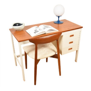 Condo Sized 1970’s Danish Modern Teak + White Desk