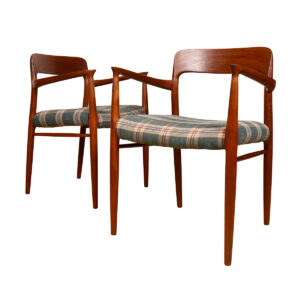 Pair, Danish Teak Model #56 Niels Moller Upholstered Dining | Accent Arm Chairs