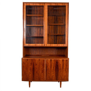 Stunning 42″ Danish Rosewood 2-Pc Glass Display Top w: Storage Cabinet Below