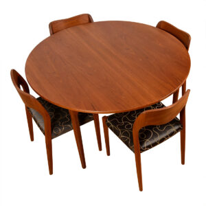 51″ Danish Teak Round-to-Oval Expanding Dining Table (Seats 10) w: Two Leaves