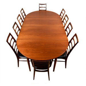 51″ Danish Teak Round-to-Oval Expanding Dining Table (Seats 10) w: Two Leaves