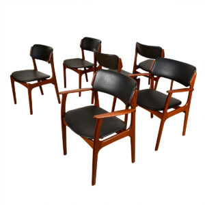 Set of 6 (2 Arm + 4 Side) Danish Teak Dining Arm + Side Chairs by Erik Buch