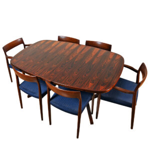 Exquisite Trestle-Base Danish Rosewood Expanding Dining Table w. 2 Leaves