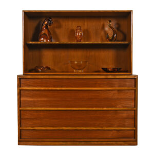 T.H. Robsjohn-Gibbings Rolling Walnut Storage + Display Cabinet by Widdicomb