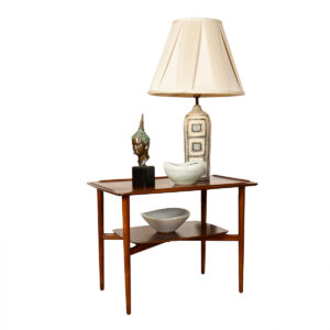 Walnut Floating Shelf MCM Accent Table with Top Edge Banding