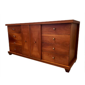 64″ Mid Century Modern 1950’s Walnut Dresser | Sideboard w. Unique Details