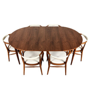 American Modernist 45” Round-to-Oval Expanding Walnut Dining Table