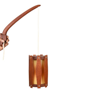 MCM Walnut Slatted Hanging Sconce Lamp with Arm