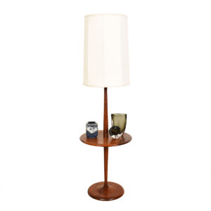 Walnut Mid Century Floor Lamp w: Attached Side Table
