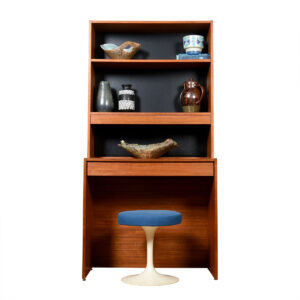 Danish Modern Teak 2-Piece Desk with Bookcase + Light