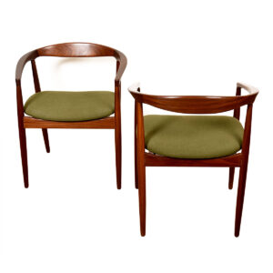 Pair, Kai Kristiansen Danish Teak Upholstered Dining | Accent Arm Chairs