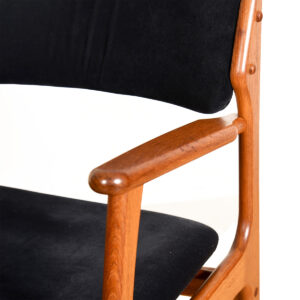 Pair of Danish Modern Teak Arm Chairs in Black Ultra-Suede
